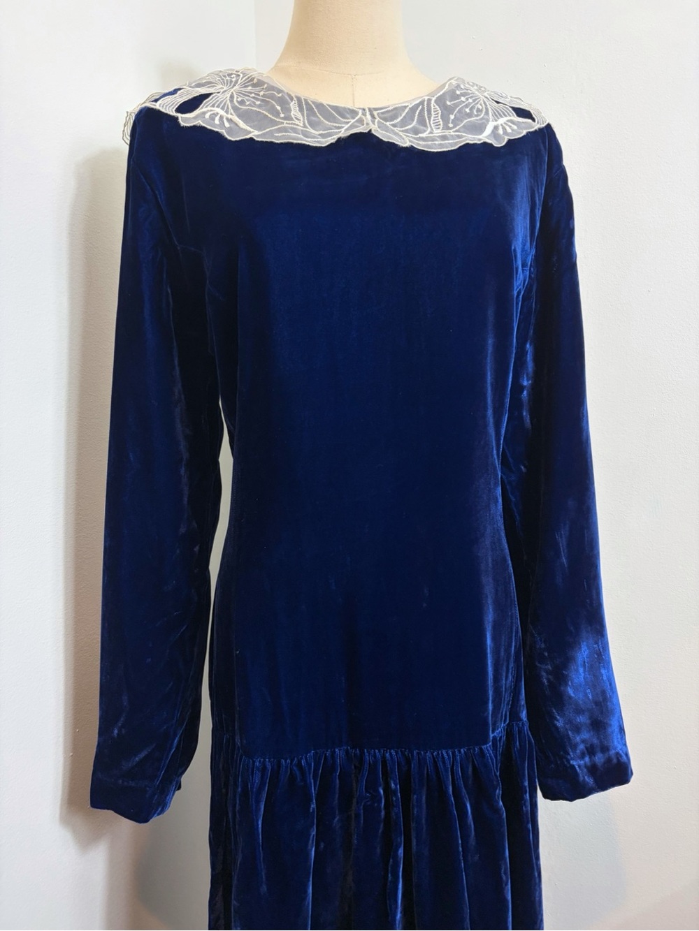 Vintage Talbots Sapphire Crushed Velvet Twee Peter Pan Collar Winter Dress